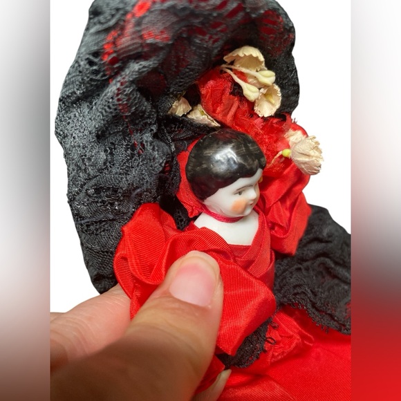 Vintage Red and Black Porcelain Doll - Picture 7 of 7